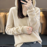 Line Ready-On-Line Ready-Clothing 100% Pure Wool 2026 Autumn And Winter New Women's V-Neck Hooded Hoodie Short Needle Sweater