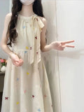 Sweet Wind Bow Tie With Hanging Neck Sling Dress Female Students Summer Super Fairy Waist Thin Fairy Dress