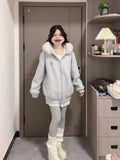 [Original Hairy Fabric] Korean Thick Collared Hat Collared Coated Woman Winter Noble Blue Coat Outside