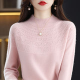 First-Line Ready-To-Wear Seamless Pure Wool 2026 Autumn And Winter New Women's Half-High Collar Hollow Short Bottom Knitted Sweater