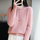 100% Pure Wool 2026 Autumn And Winter New Women's Loose Collar Twisting Buckle Bottom Top Knitted Open Shirt Coat