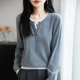 Wool Blending 2026 Autumn And Winter New Women Loose Round Collar And Fake Two-Piece Coat On The Bottom Of The Knitting Shirt