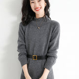 Wool Blended 2026 Autumn And Winter New Lady Body Half-High Collar Solid Color Long Bottom Knitted Sweater Dress
