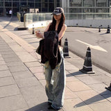 Vintage Do Old Hottie Street Style Loose Straight Trousers Trend New Hole Grinding Scars Denim Trousers Woman
