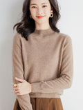 Wool Blended 2026 Autumn And Winter New Lady Loose Half-High-Neck Solid Color Short Jacket Sweater