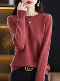 Wool Blending 2026 Autumn And Winter New Women's Loose Round Neck Solid Color Casing Bottom Knitted Bottom Sweater