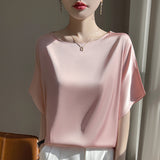 Silk Satin 2026 Summer Women's New Round-Neck Loose Bat Shirt Thin Temperament T-Shirt Short-Sleeved Top