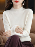 Skin Feeling 100% Wool Line Ready-To-Wear Seamless Autumn And Winter New Short Women Half-Collar Loose Bottom Knitting Sweater