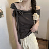 Pure Lustful Word Shoulder T-Shirt Women's Summer Small Design Small Design Small Strapped With Short Hottie Top