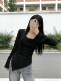 Long-Sleeved T-Shirts For Women's Autumn And Winter Korean Version Of The Sexy Irregularly Pure Babes Design Feel To Put On The Bottom Shirt