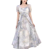 Large-Size French Dress Women's Summer Lotus Leaf Side Sling Skirt Fat Mm Shaded Meat Thin Seaside Vacation Skirt