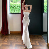 French Beautiful Atmosphere Pure Three-Dimensional Flower Bra Dress Sexy Body Dress Fishtail Ass Long Dress