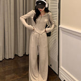 Slim And Age-Old Fashionable Casual Suit Women's Spring And Autumn Hoods On The Body Of Broad Leg Pants Loose Sportswear Two Sets