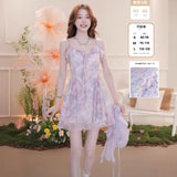 Suspension Dress Femininity High-End Purple Unique Beautiful Sling Skirt With Sunscreen Cardigan Two Sets