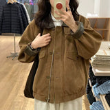 Maillard Vintage Deer Velvet Collar Jacket Women's Spring And Autumn Leisure Small Short Coat