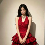 Korean Sweet Hot Spots Hanging Neck Hanging Dress 2026 Women's Summer New Red Sexy Waist Thin Dress