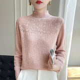 Wool Blended 2026 Autumn And Winter New Women's Lace Splicing Hollow Half-High Collar Knitted Shirt Sweater
