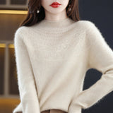 First-Line Ready-To-Wear Seamless Pure Wool 2026 Autumn And Winter New Women's Half-High Collar Hollow Short Bottom Knitted Sweater