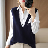 Wool Blending 2026 Autumn And Winter 5 Women's New Short Loose Big V-Neck Solid Color Jacket Outside The Knitting Vest