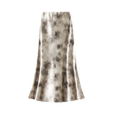 New Chinese Ink-Sand-Scrinkling Fishtail Skirt Mid-Dress Dress 2025 High-Rise Slim Mid-Long Skirt 9861