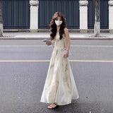 New Chinese Girl Wearing A Retro Ink Print Sling Dress 2026 Summer Burst To Collect The Waist Thin Dress