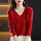 Wool Blending 2026 Autumn And Winter New Women's Loose V-Neck Solid Color Short Pit With Top Of The Bottom Knitting Shirt