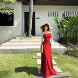 French Retro Holiday Windy Red Sling Dress Femininity Summer Temperament High-End Feeling Thin A-Character Dress
