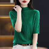 Fine-Woven Wool 2026 Autumn New Temperament Five-Sleeve Female Tree Pit Embroap In The Sleeve Short Bottom Knitting Shirt