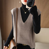 Wool Blending 2026 Autumn And Winter New Women's Loose V-Neck Short Solid Color Jacket Knitted Shoulder Vest