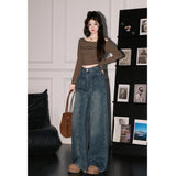 Dark Blue Wide-Legged Jeans Women 2025 Explosion Autumn And Winter Trend New High-Waist Loose Straight Pants