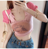2025 Thin New Summer Hottie Cat Short-Clothed Umbilly T-Shirts In Burst Clothes