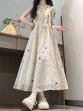 Sweet Wind Bow Tie With Hanging Neck Sling Dress Female Students Summer Super Fairy Waist Thin Fairy Dress