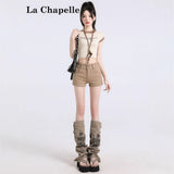 Qaqi-Colored Denim Shorts Women 2025 Summer Trend With New Brown High-Waisted Hot Trousers