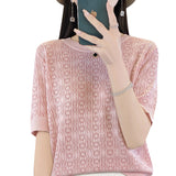 Breathable Sweating Ice Silk 2026 Spring New Women's Round-Neck Loose T-Shirt Knitted Short-Sleeved Top