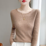 Line Ready-Upled Wool Blending 2026 Autumn And Winter New Women's Short Dress-Up Round Collar Pit Inside The Bottom Knitting Shirt
