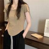 Short-Sleeved T-Shirt For Girls Summer New Korean Version Of The Self-Ind-Up Casual Bottom-Up Student Niche Hot Girl Blouse Tide Ins