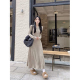 Vintage Long-Sleeved Knitted Dress Women's Spring And Autumn 2025 New French Design Feel Waist Temperament Long Skirt