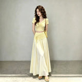 Beautiful Small Set 2026 Super Fire Age Reduction Temperament Mature Design Yellow T-Shirt Spliced Skirt Suit