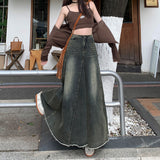 Vintage Cowboy Half-Dress Woman Autumn New High-Rise Thin Long A-Word Bag Hip Fishtail Big Swing Skirt