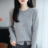 100% Pure Wool 2026 Autumn And Winter New Women's Loose Collar Twisting Buckle Bottom Top Knitted Open Shirt Coat