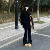Black Granter Micro-Horn Jeans Women 2025 Autumn And Winter New Small Plus Thick High-Waisted Horseshoe Pants