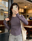 Long-Sleeved T-Shirt Girl Spring And Autumn New Hottie Design With Irregular Bottom Shirt Straight Shoulder Collar Top