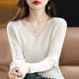 Wool Blending 2026 Autumn And Winter New Women's Loose V-Neck Solid Color Short Pit With Top Of The Bottom Knitting Shirt