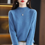 First-Line Ready-To-Wear Seamless Pure Wool 2026 Autumn And Winter New Women's Half-High Collar Hollow Short Bottom Knitted Sweater