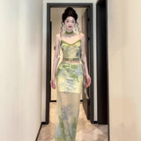 Vintage Style 2025 Summer Chinese Top Dress Set Print Sling Temperament Half-Dressed In Two Sets