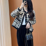 Small Fragrant Coat Woman 2025 Autumn And Winter New Korean Version Of The Casual Temperament Goddess Fan Qian Bird Lattice Short Top