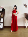 French White Sleeveless Slanted Shoulder Dress Women's Summer Design Long Dress Holiday Dress