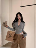 Body Slim Elastic Long Sleeves Shoulder T-Shirt Girl Spring And Autumn Sexy Figure Inside The Bottom Shirt Gray Tight Coat