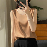 Silk Satin 2026 Spring And Summer New Women's Jacket Short Top Sleeveless Vest Necker Sling Sling Inside