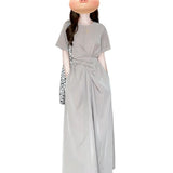 French Temperament Kinesi Design With Gray Short-Sleeved Dress Women's Summer 2026 New Waist Dress